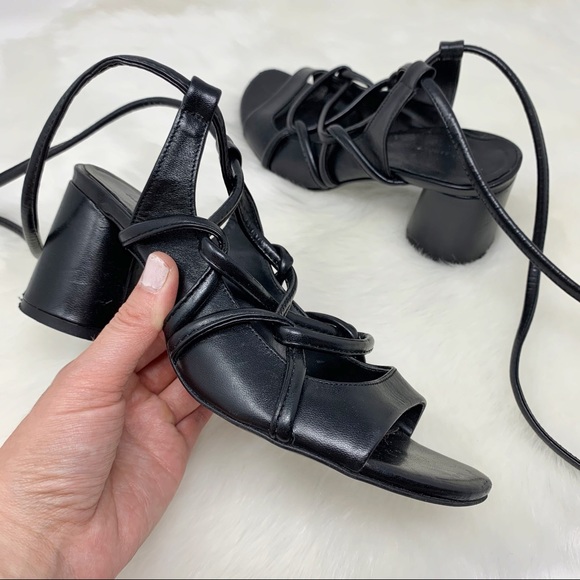 ZARA block heel sandals cross cross ankle strap
